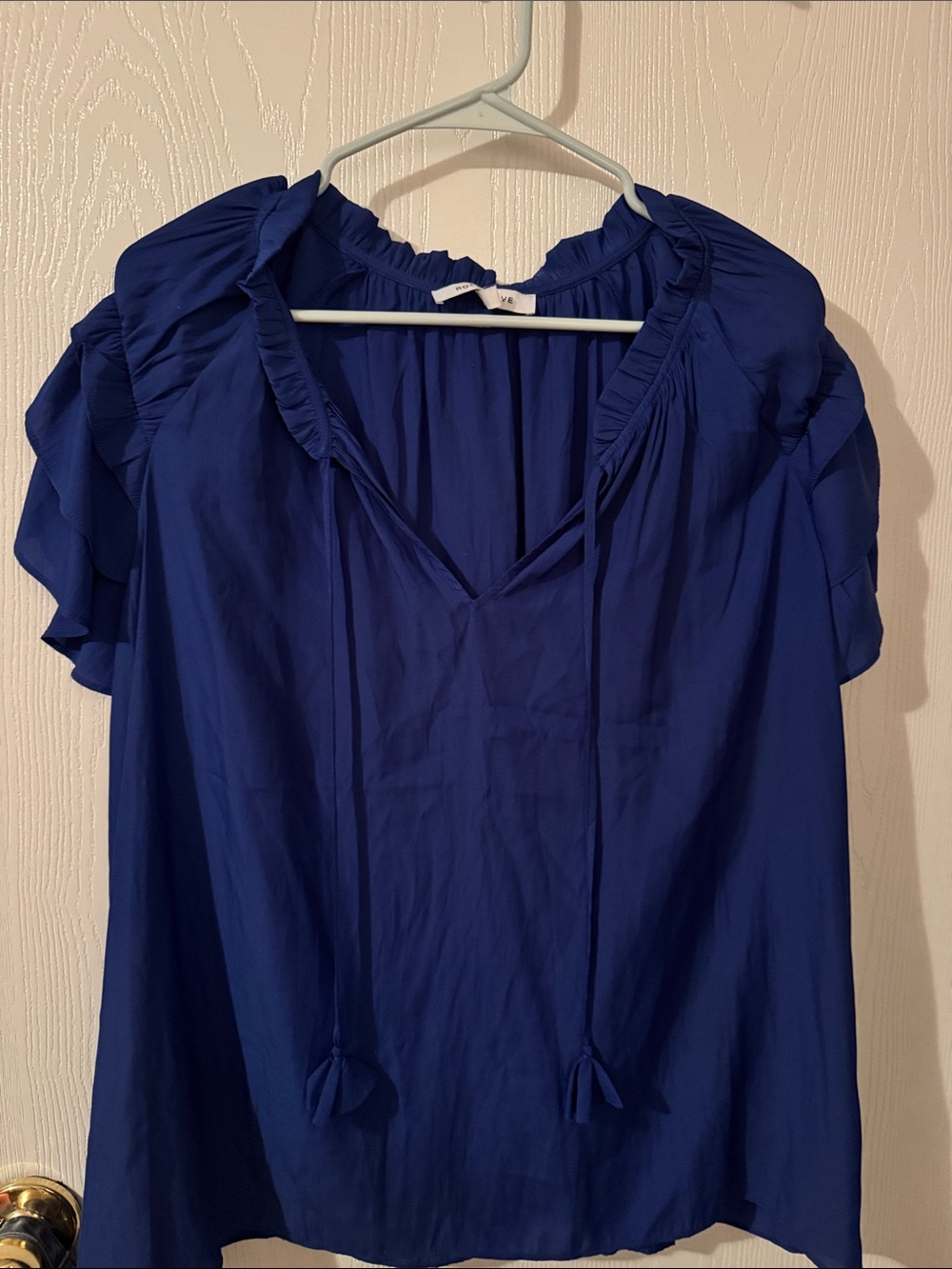 Tie-Front Ruffle Blouse in Cobalt Blue
